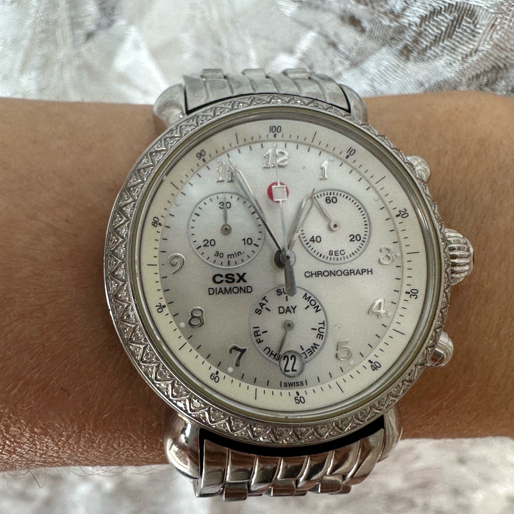 Silver Chronograph Watch With Diamond Accents